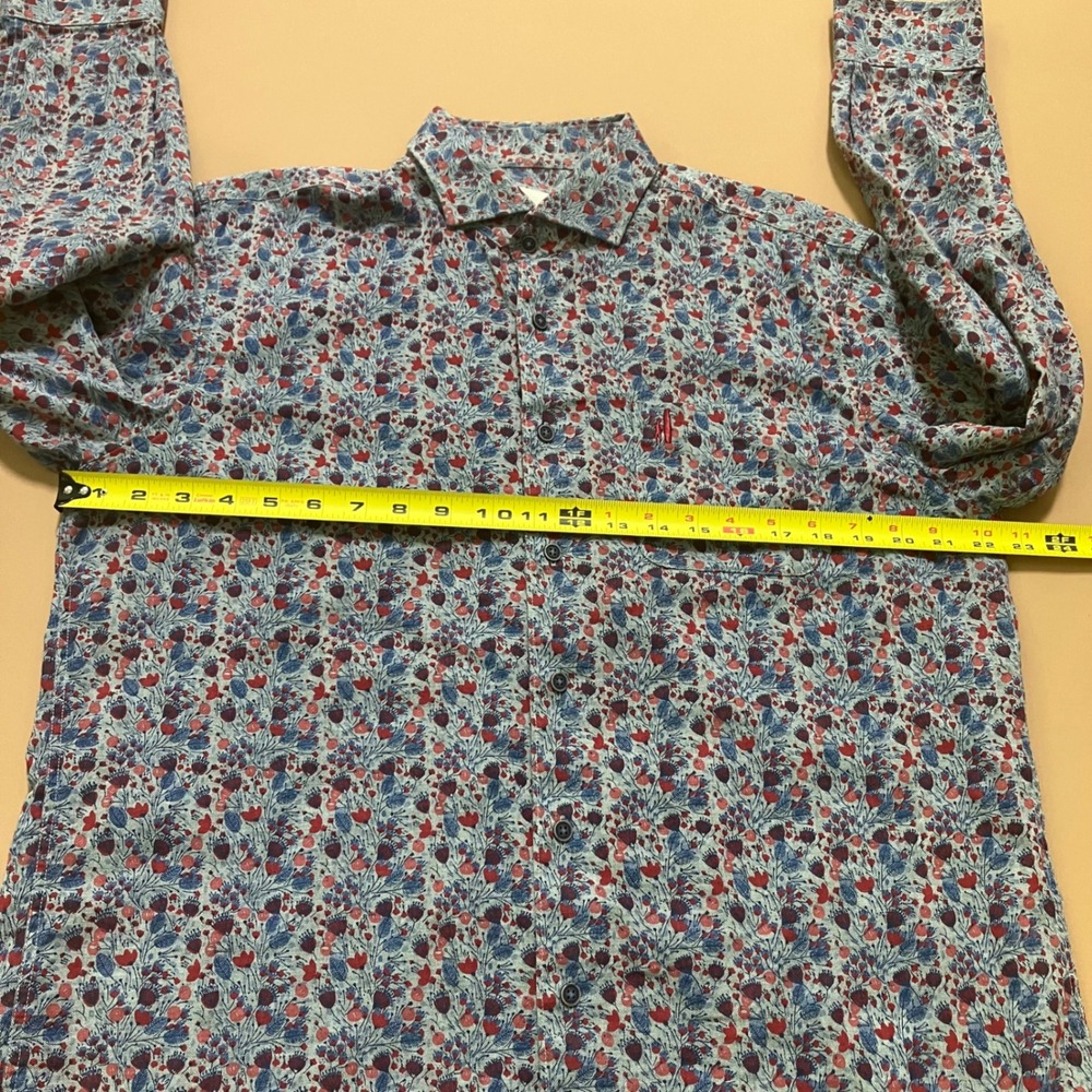Johnnie-O Hangin' Out Men's Medium Floral Button Down Shirt  Red Blue Prep Party - Picture 8 of 10